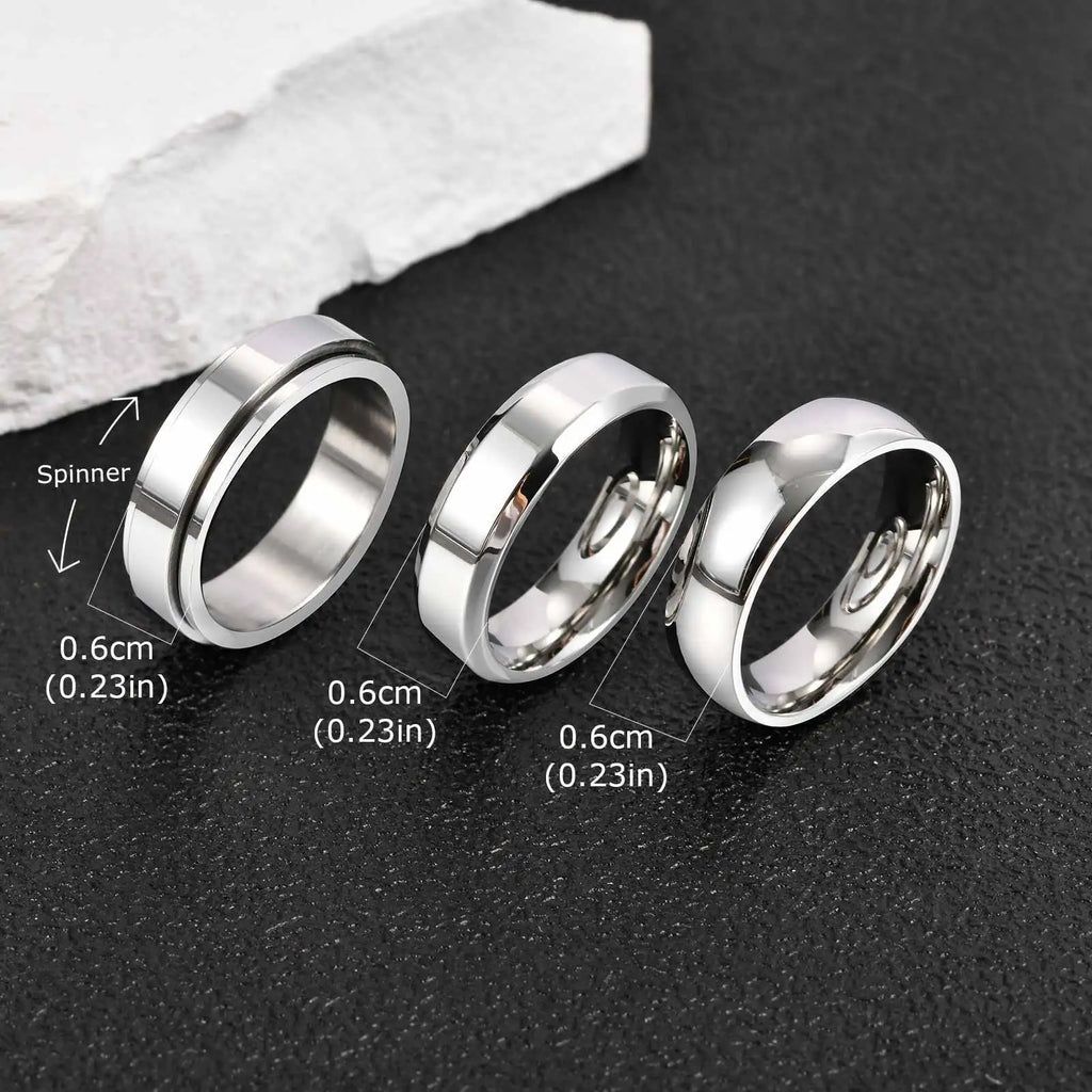 Vnox 3pcs/set Men's Stainless Steel Rings Set, Black Silver Gold Color Wedding Band, Anniversary Birthday Party Jewelry