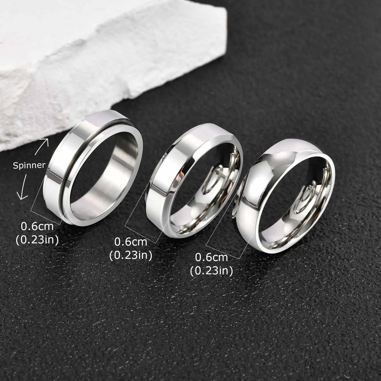 Vnox 3pcs/set Men's Stainless Steel Rings Set, Black Silver Gold Color Wedding Band, Anniversary Birthday Party Jewelry
