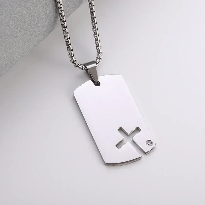 Vintage Christian Jesus Cross Stainless Steel Pendant Little Angel Prayer Necklace Men Women Faith Amulet Jewelry