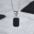Black Enamel Rectangle Rope Chain Pendant