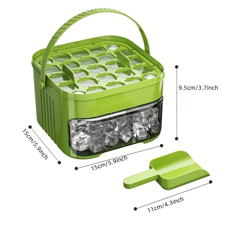 Compact Double Layer Ice Cube Tray with Lid and Bin, Pull-Out Ice Drawer with Portable Handle, Kitchen Accessories