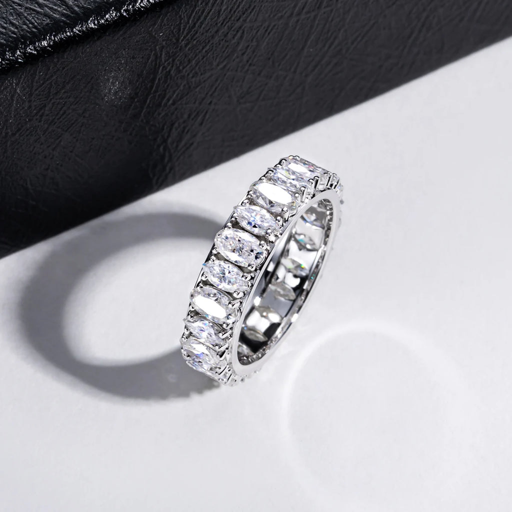 Iced Out Wedding Band Ring — 925 Silver