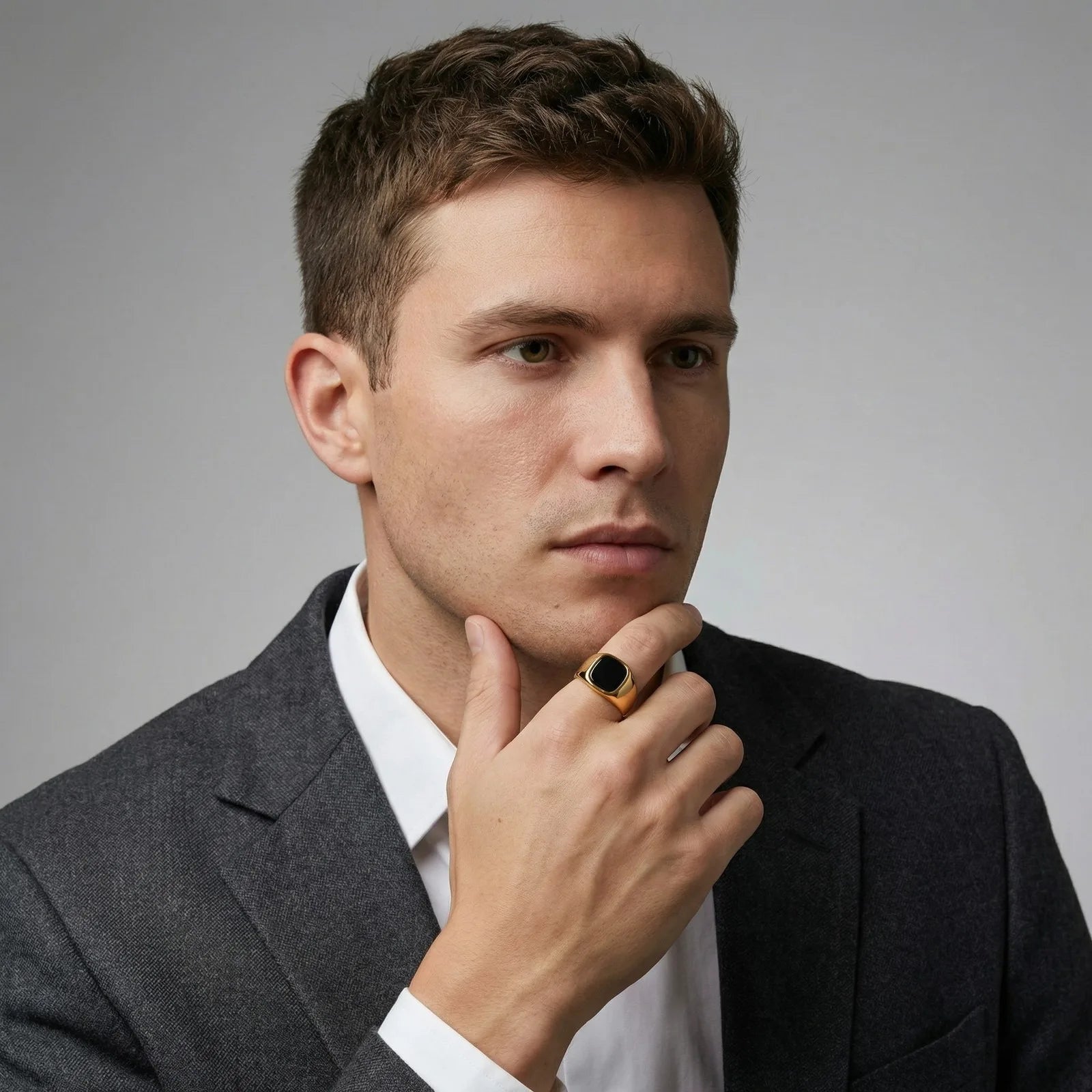 Stylish Black Stone Rings for Men Boys,Waterproof Stainless Steel Geometric Square Ring Signet Ring,Jewelry Gifts for