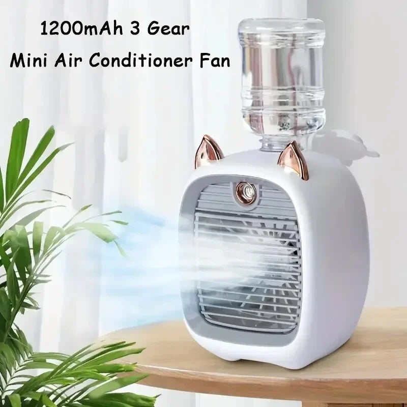TINSOL USB Mini Air Conditioning Fan, Humidifier Desktop Fan Spray Electric, 1200mAh, Three Gear Air Conditioning