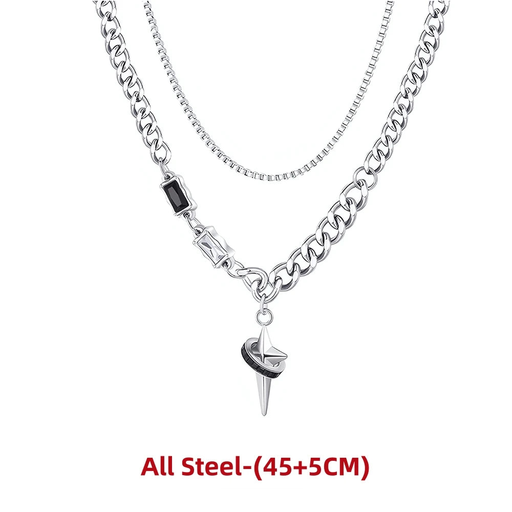 Hip Hop Zircon Cross Pendant Necklace For Man Woman Luxury Titanium Steel Non-Fading Clavicle Sweater Chain Couple Jewelry