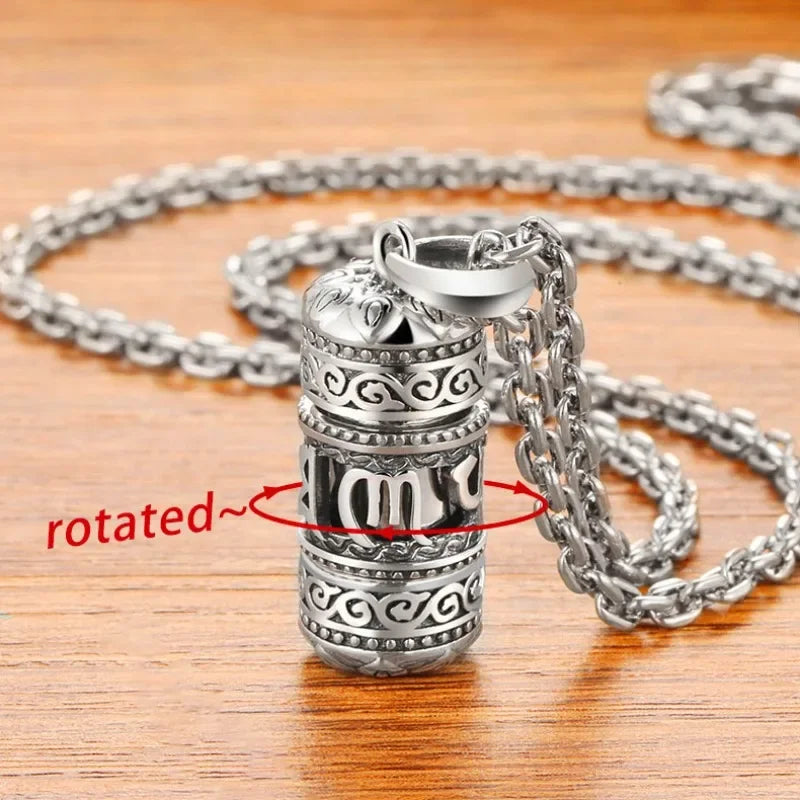 925 Silver Six Character True Word Pendant national style Can Open The Gawu Box Necklace for Men and Women Jewelry Rotatable