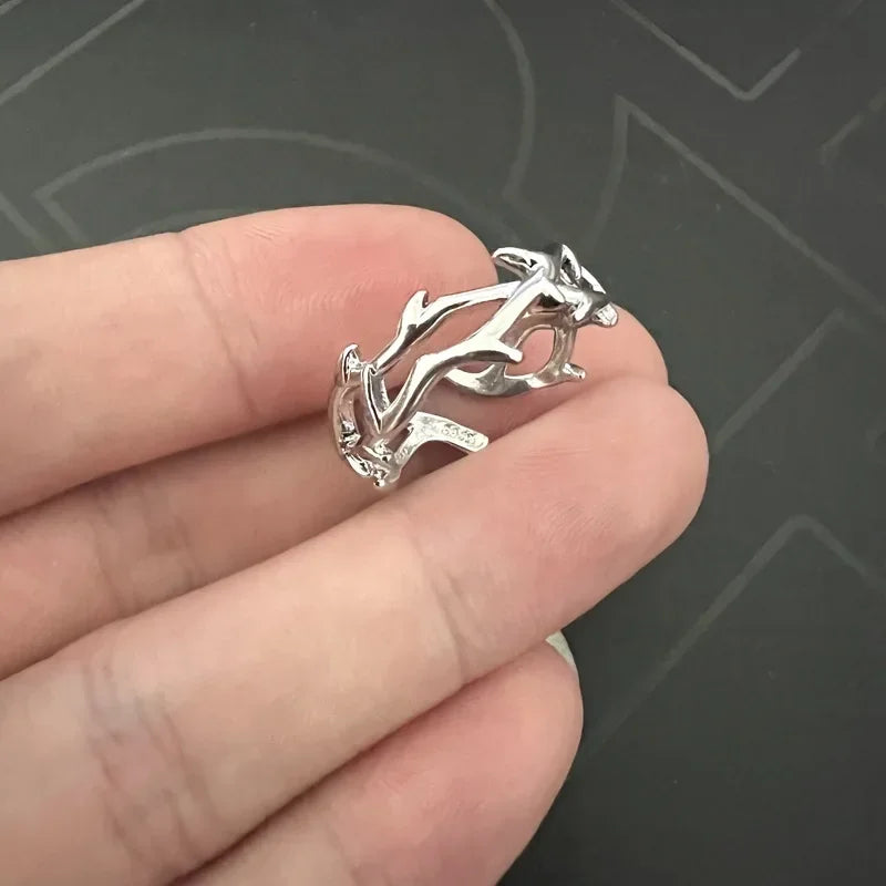 Fashion Goth Double Layer Rose Couple Rings for Men Women Retro Opening Stainless Steel Thorns Punk Finger Ring Jewelry