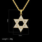Iced Out Hexagram Pendant Necklace Stainless Steel