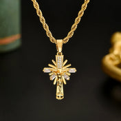 Gold-Tone Cross Pendant Necklace with CZ Drill — Stainless Steel