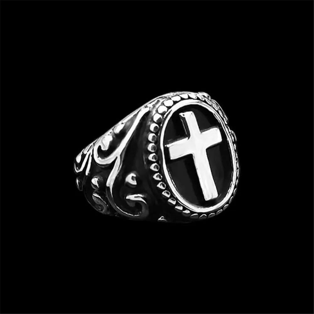 Polishing Cross Biker Punk Ring — Stainless Steel