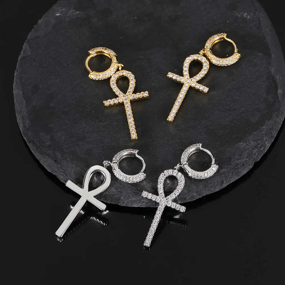 Iced Out Cross Lightning Stud Earrings