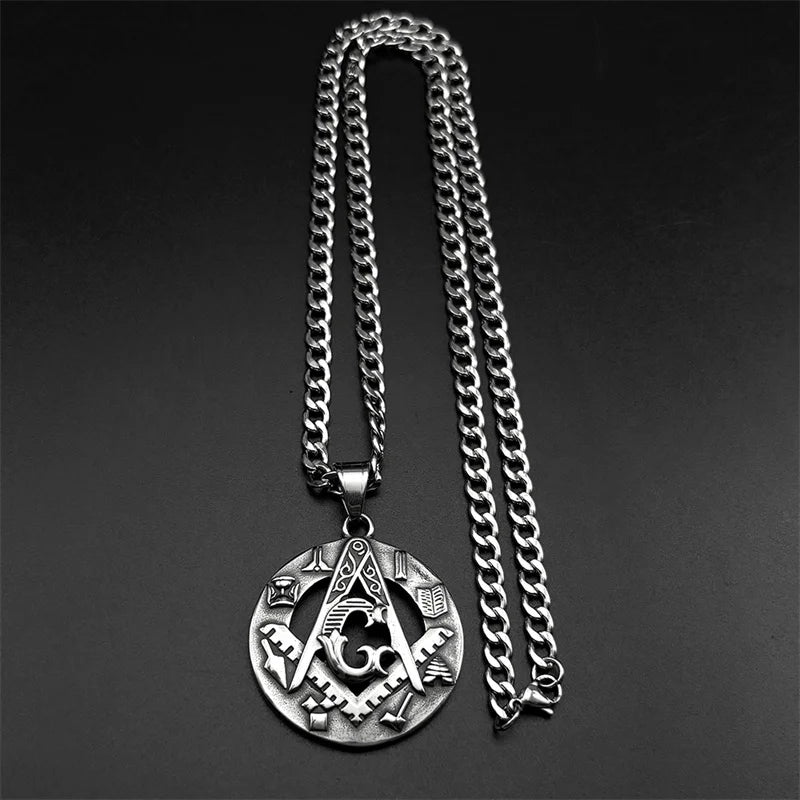 Steel Pendant Vintage Masonic Freemason Symbol