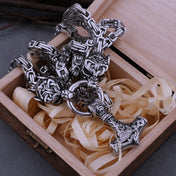 Viking Wolf Head Thor Hammer Pendant Necklace — Steel