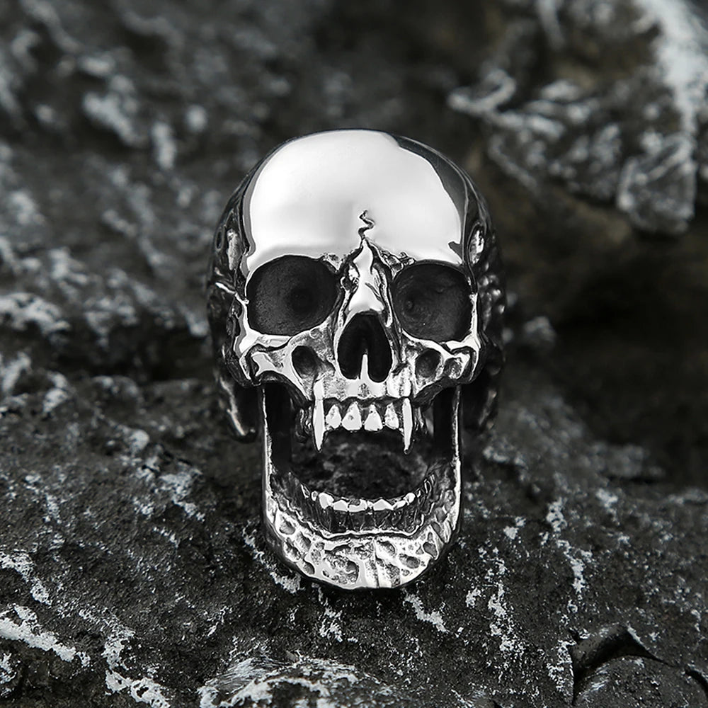 High Polish Gothic Vampire Skull Rings For Men Heavy Skull Stainless Steel Biker Ring Punk Motorcyclist Jewelry Gift