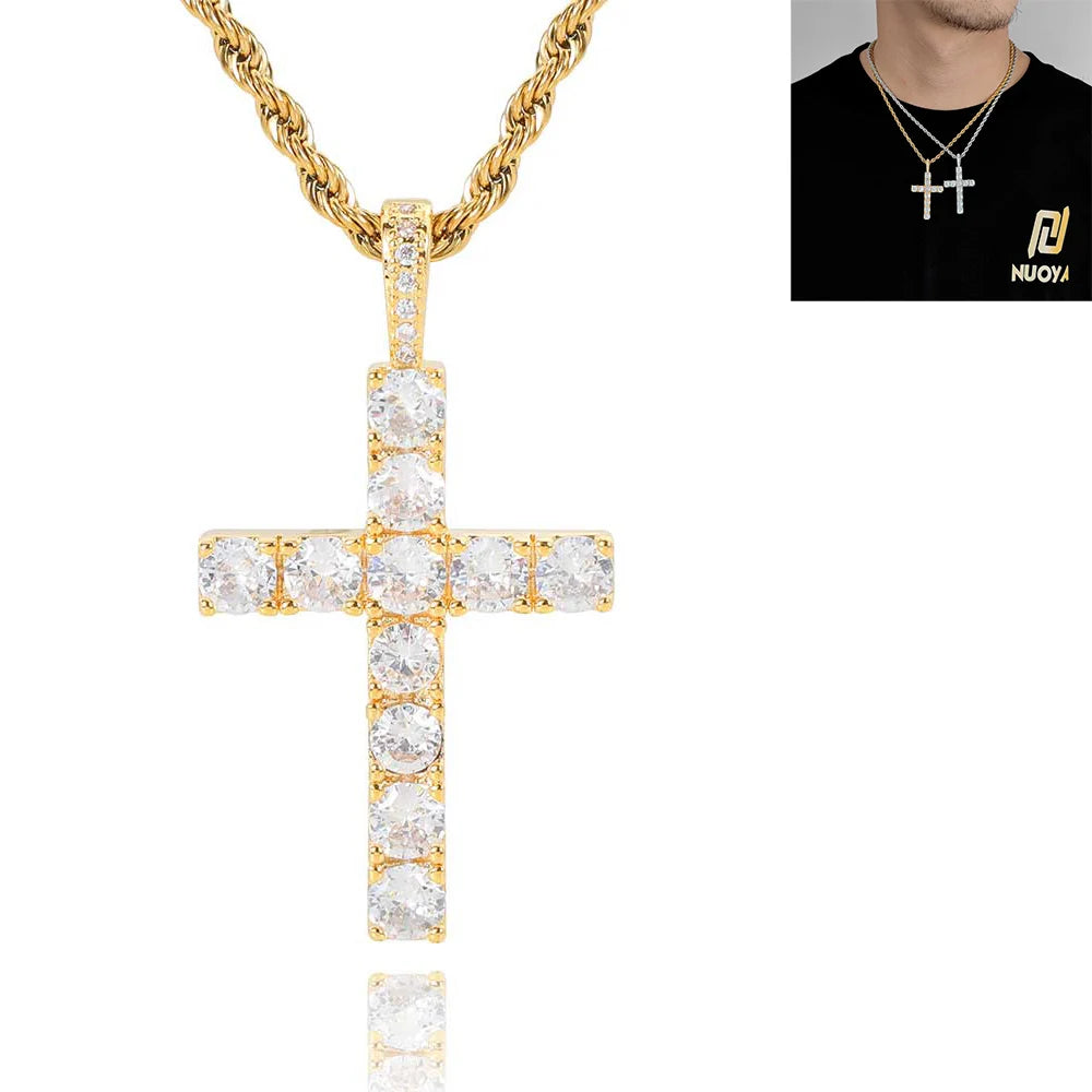 Iced Out Cross Pendant Necklace Stainless Steel CZ