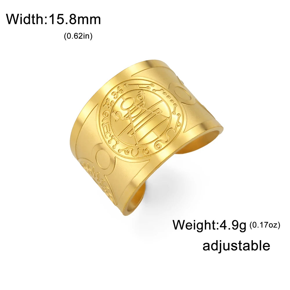 Solomon Seal & Saint Medal Amulet Ring — Stainless Steel