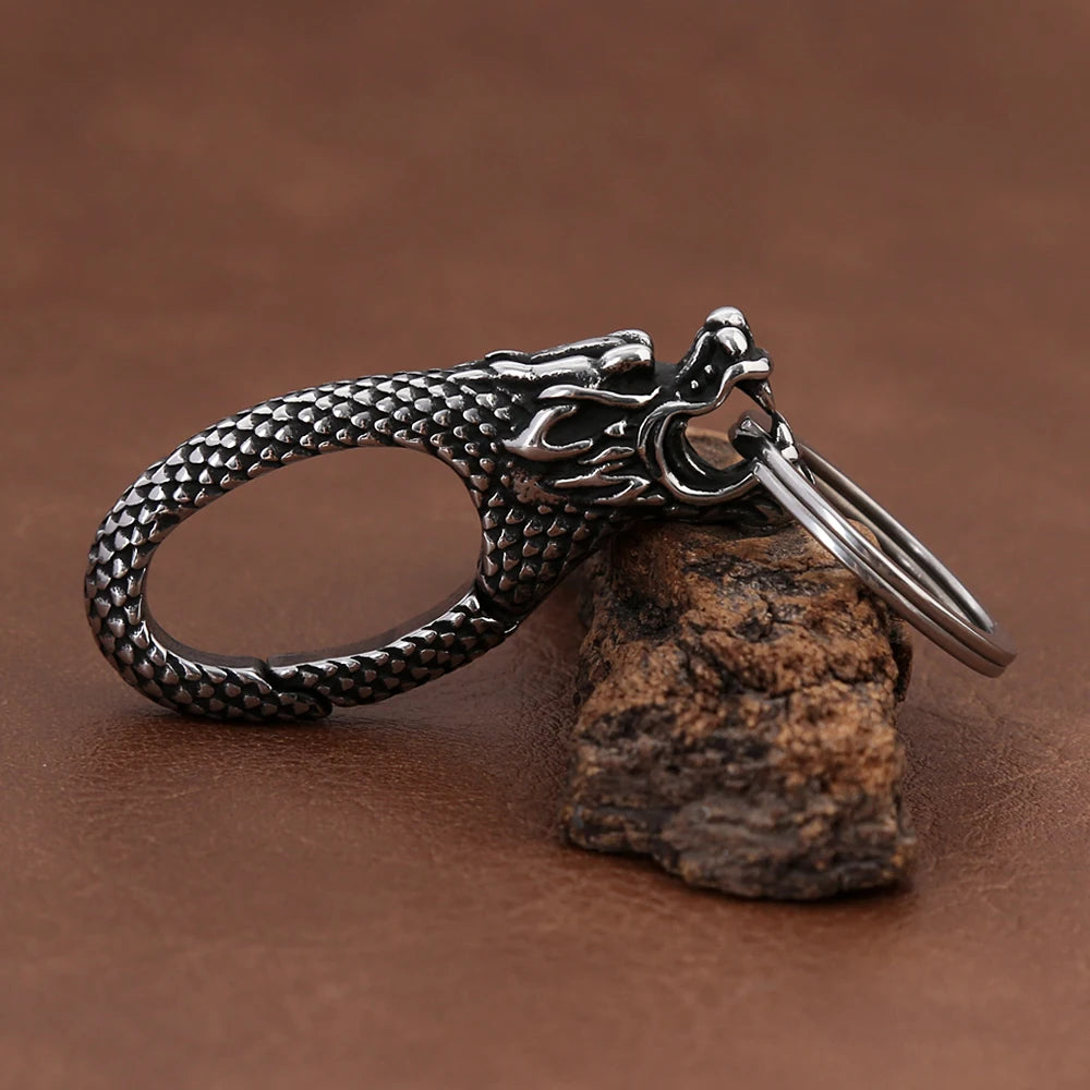 Viking Dragon Head Keychain — Stainless