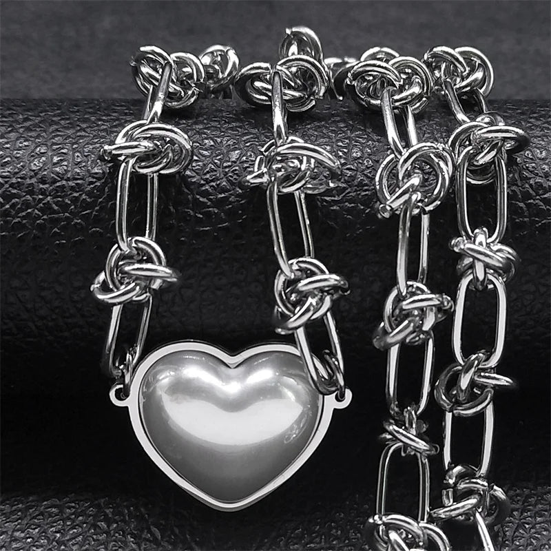 Heart Pendant Necklace Set — Stainless Steel