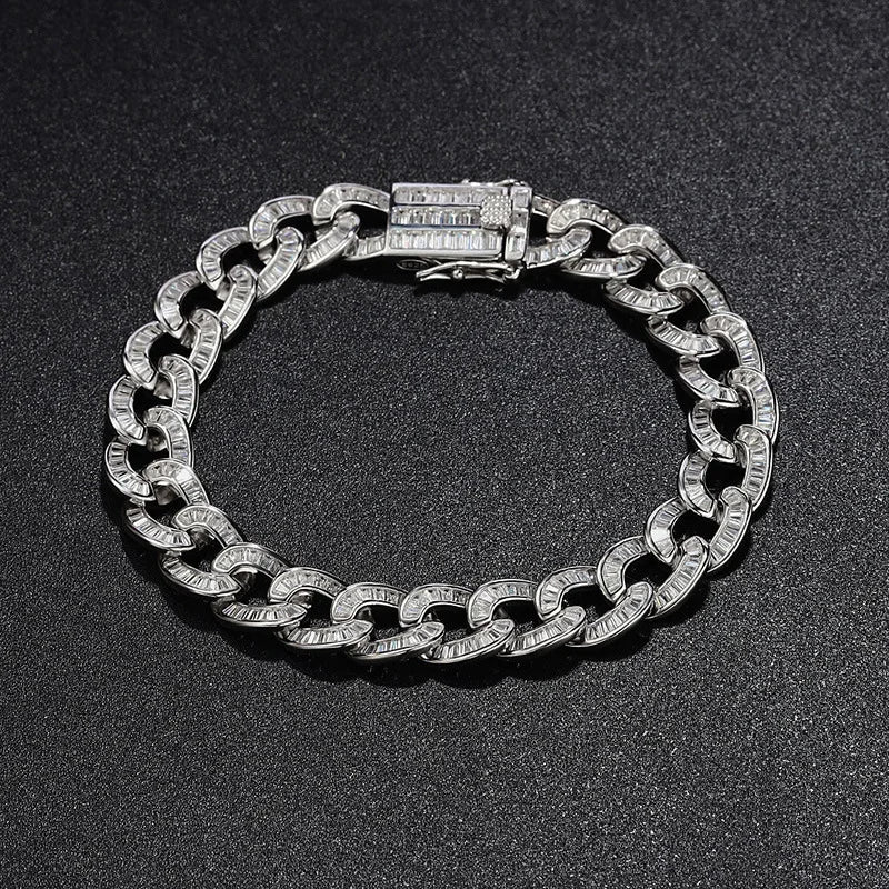Luxury Solid Platinum PT950 Ladder Square Diamond Cuban Bracelet ins Hip Hop Men's and Women's Bracelet