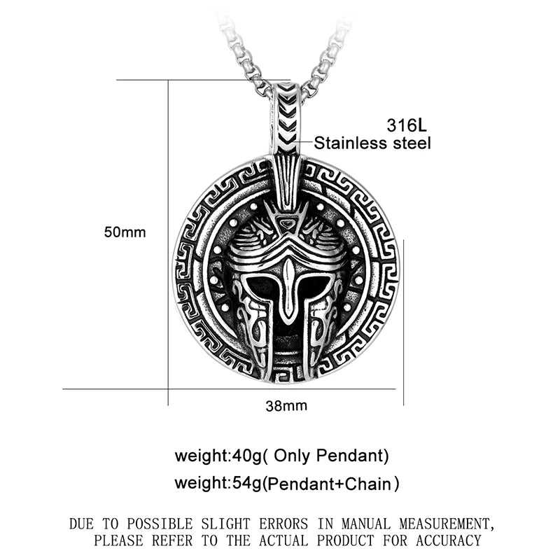 Spartan Mask Pendant 316L Stainless Steel Gothic Punk Viking Amulet Necklace For Men's Steel Color Adjustable Chain(50/60/70CM)