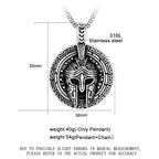 Spartan Mask Pendant 316L Stainless Steel Gothic Punk Viking Amulet Necklace For Men's Steel Color Adjustable Chain(50/60/70CM)