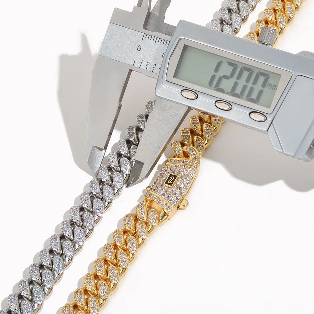 Gold Cuban Bracelet Iced Out 12MM Monaco 18K