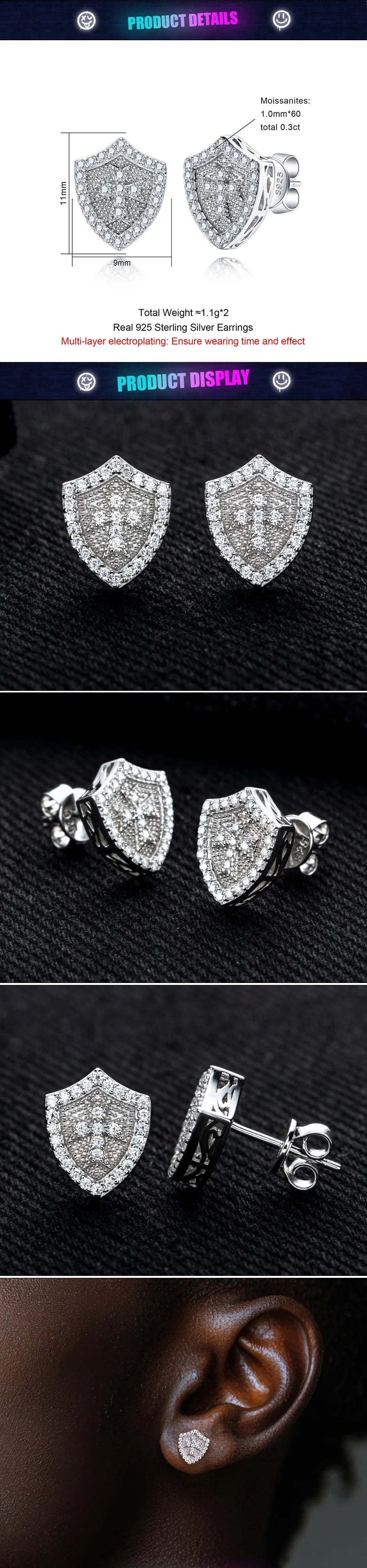 Iced Out Cross Stud Earrings — 925 Silver