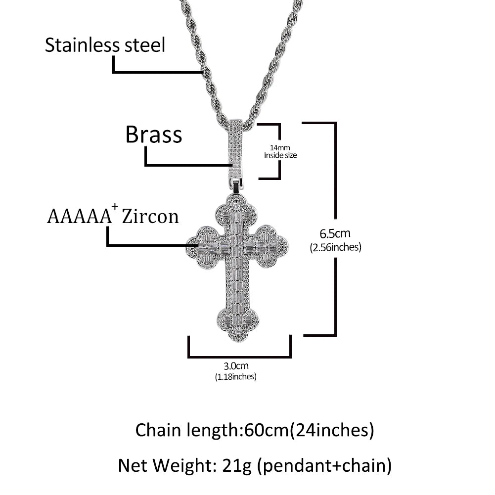 THE BLING KING Iced Out Cross Star Link Chain Baguettecz Cubic Zirconia Cross Pendant Necklace Charm Fashion Hiphop Jewelry