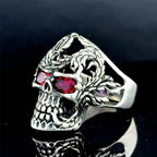 European and American new fashion skull shape red zircon inlaid punk retro men's ring