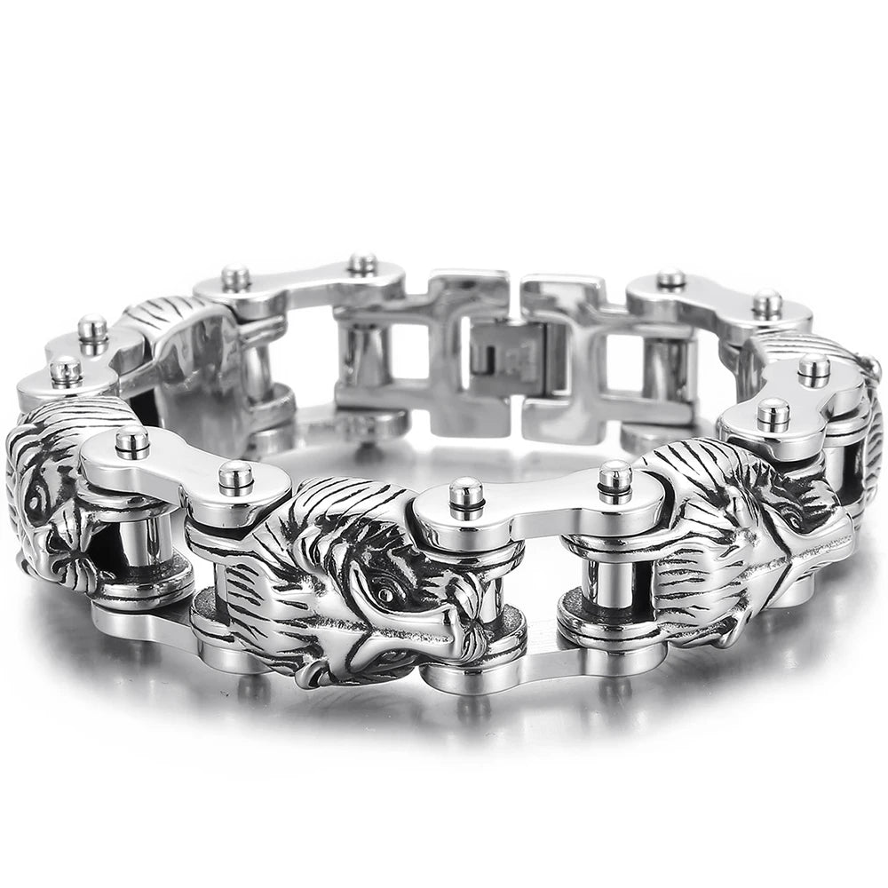 Gothic Skull Lion Head Charm Bracelet for Man 13/18MM Stainless Steel Hand Chain Mens Motorcycle Bike Chain Bracelets