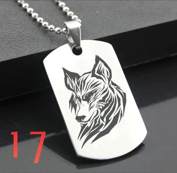 Wolf Dog Tag Pendant Necklace — Stainless Steel