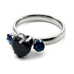 Gothic Heart Silver Ring Blue Rhinestones Finger
