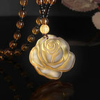 Obsidian Gossip Pendant Necklace Carving Dragon and Phoenix Shape Lucky Amulet Jewelry Six-Character Mantra Pearl