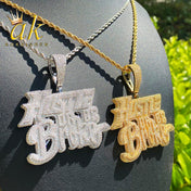Iced Out Hustle Slogan Pendant Necklace — Gold