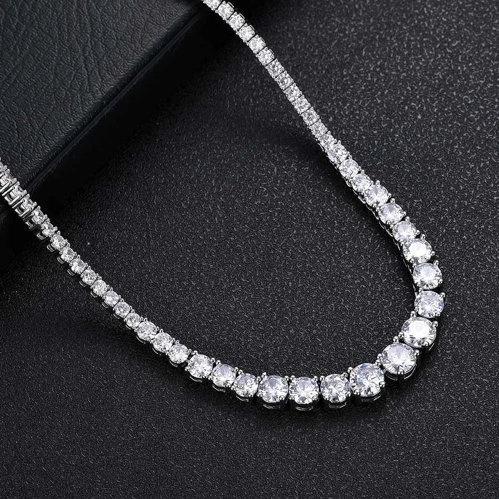 Tennis Chain Necklace Stainless Steel Gradient CZ