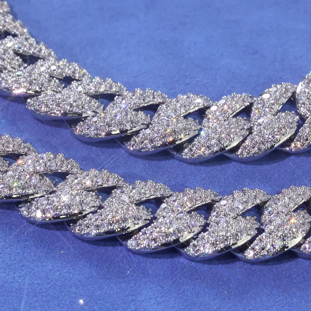 ESKEEM 10/13/18/20/22MM Full Prong-Set Iced Out Bubble Cuban Chain Hip Hop Jewelry Cubic Zirconia Cuban Necklace