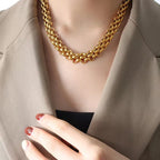 GANEMLY 316L Stainless Steel Metal Cuban Chain Necklace For Women Hip Hop Punk Waterproof 18K Gold Plated Neck Chain Jewelry