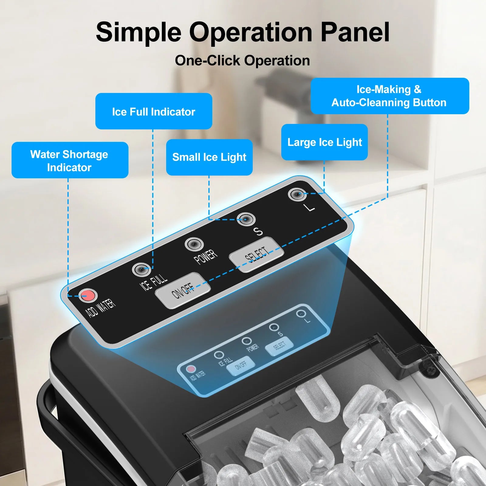 LOEFME 12kg/24h Portable Mini Ice Maker Machine 6 Mins/8pcs 2 Sizes Ice Cubes Home Desktop Ice Maker with Scoop and Ice