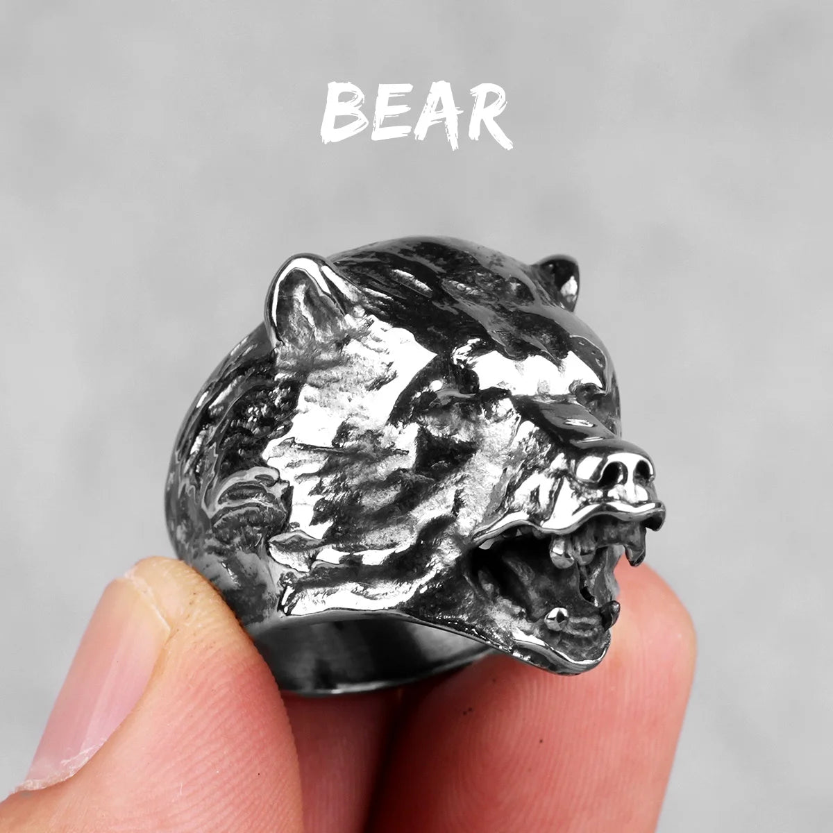 Stainless Steel Men Rings Bear Animal Rock Punk Hip Hop Personality for Biker Male Boyfriend Jewelry Creativity Gift