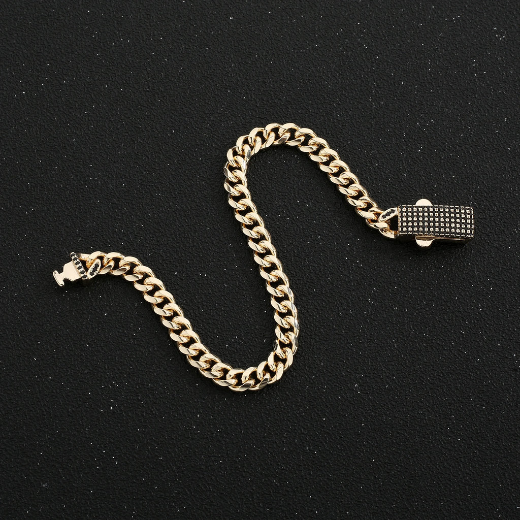 Classic Cuban Link Chain Necklace 10mm Wide — Black-Tone