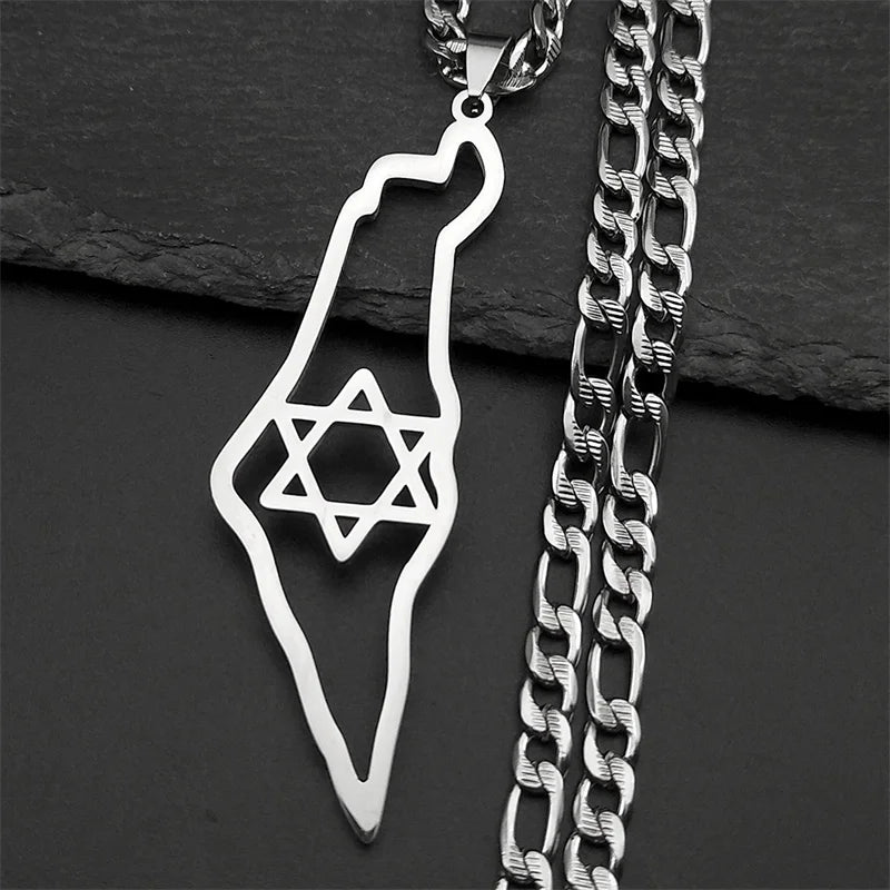 Israel-Palestine Map Pendant Necklace — Gold-Tone