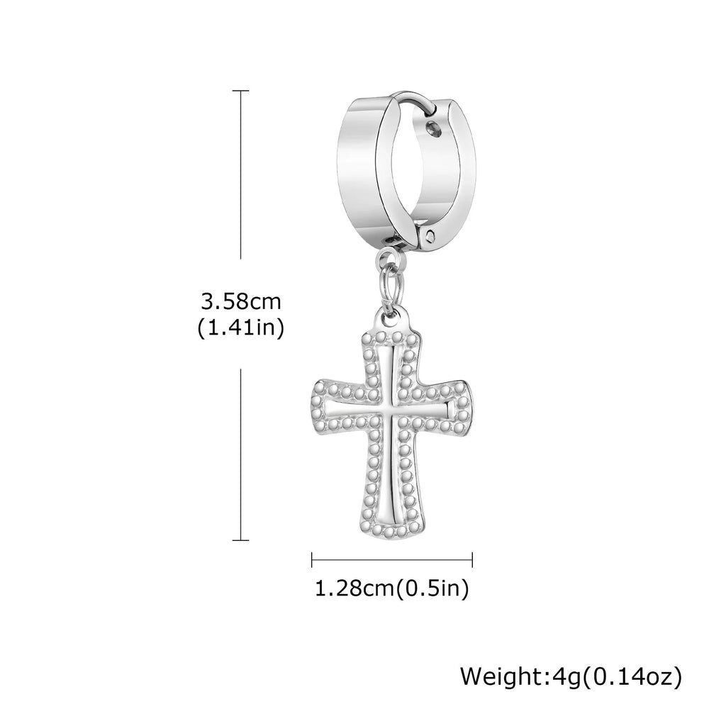 Cross Huggie Hoop Earrings — Stainless Steel