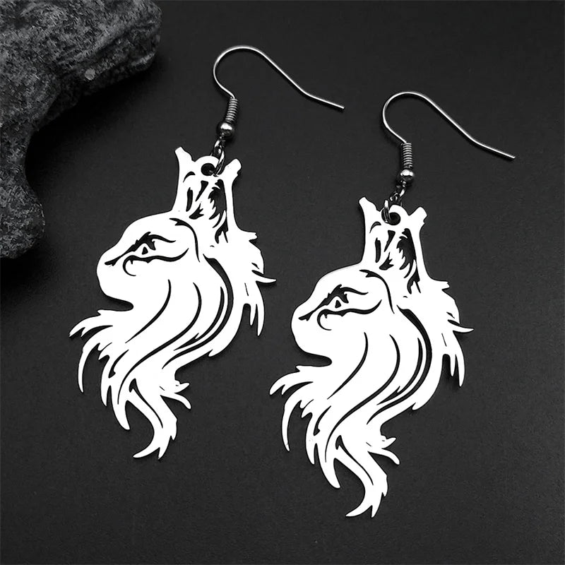 Cat Gold Earrings Cute Hollow Animal Head Drop