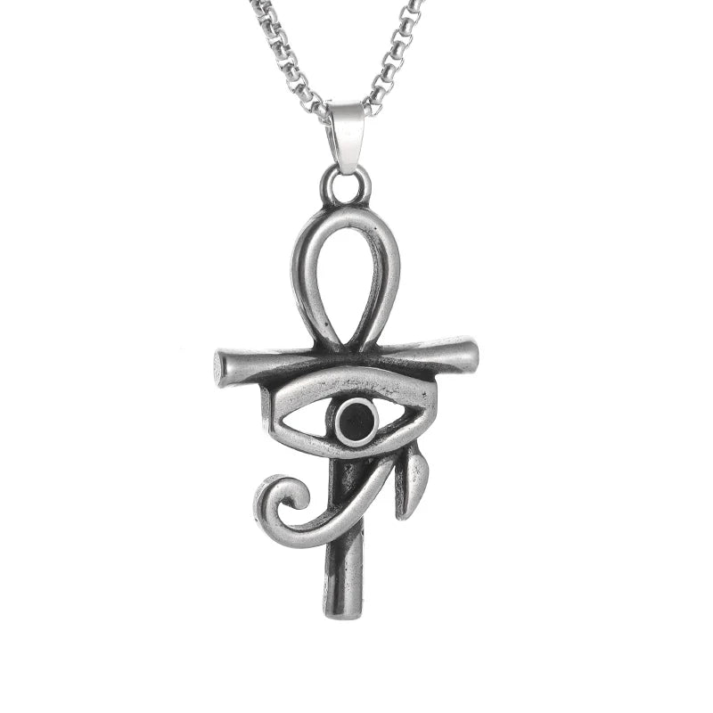 Vintage Egyptian Key of Life Ankh Cross Pendant Horus Patronus Necklace Men's Fashion Pharaoh Amulet Jewelry