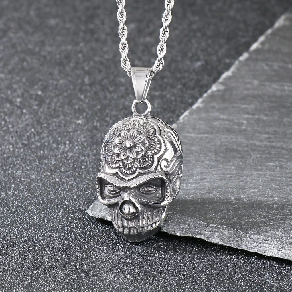 Ghost House Skull Pendant Necklace — Stainless