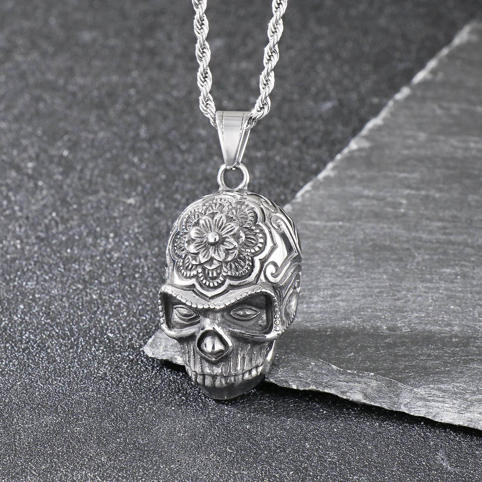 Ghost House Skull Pendant Necklace — Stainless