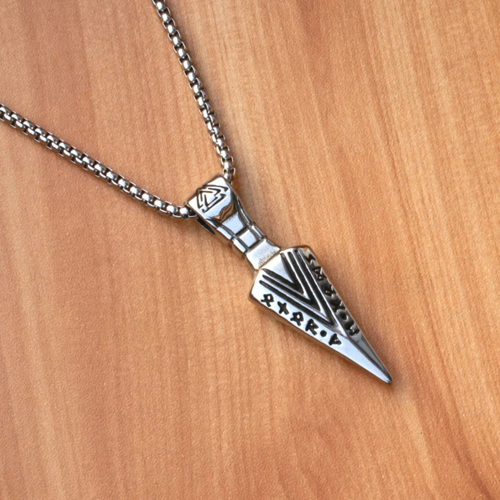Silver Norse Rune Arrow Pendant Necklace Viking