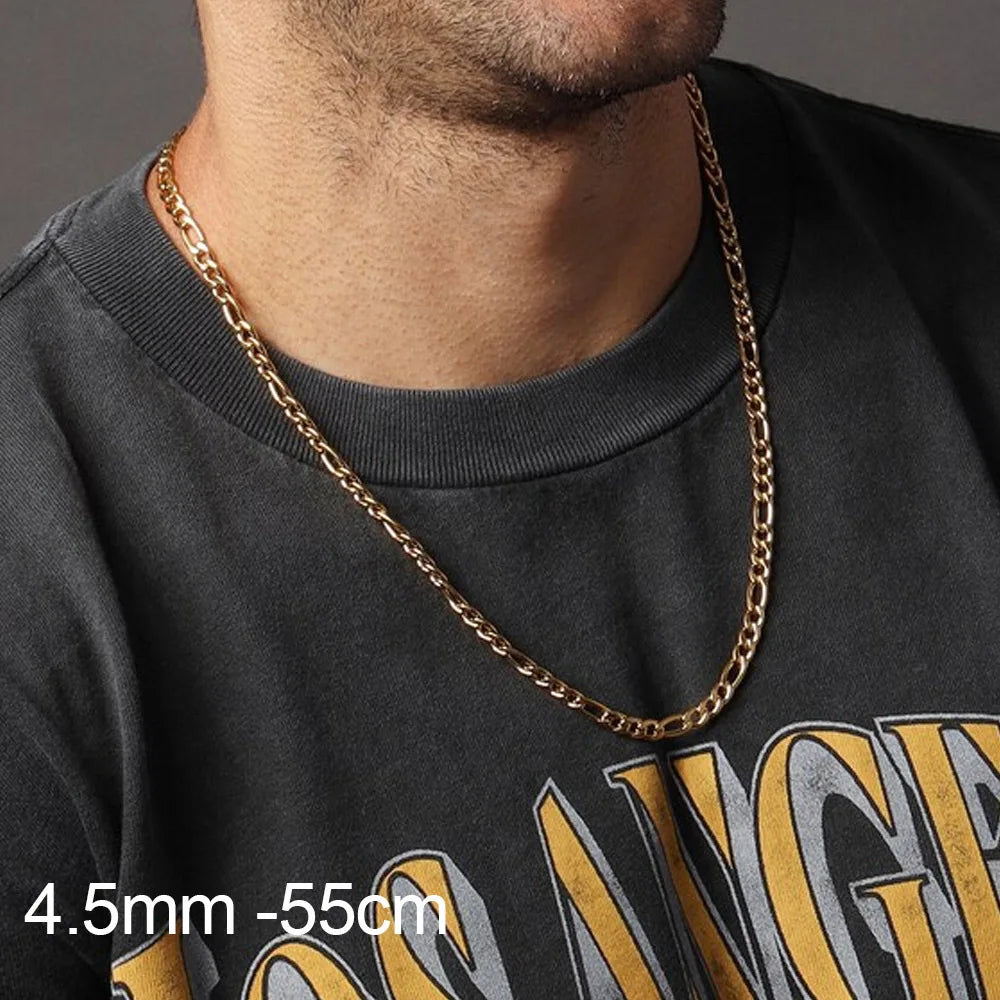 2-12mm Figaro Chain for Men Women, 925 sterling silver Cuban Link Chain,Gold Color Solid Metal Choker,Simple Basic