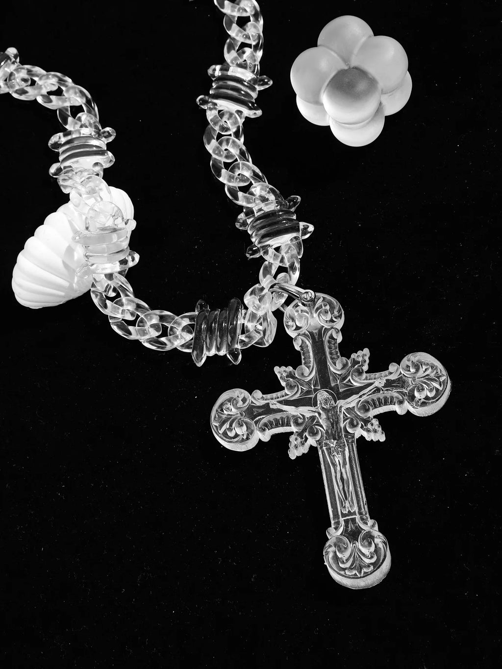 Acrylic Jesus Cross Cuban Necklace — Stainless Steel