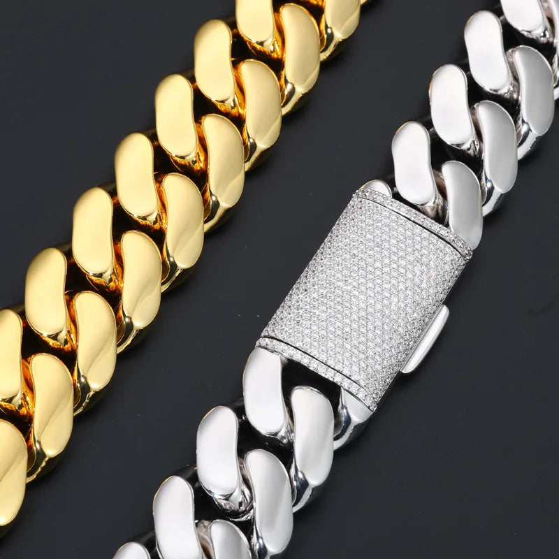 Iced Out Rhombus Cuban Link Chain Necklace 25mm — Two-Tone